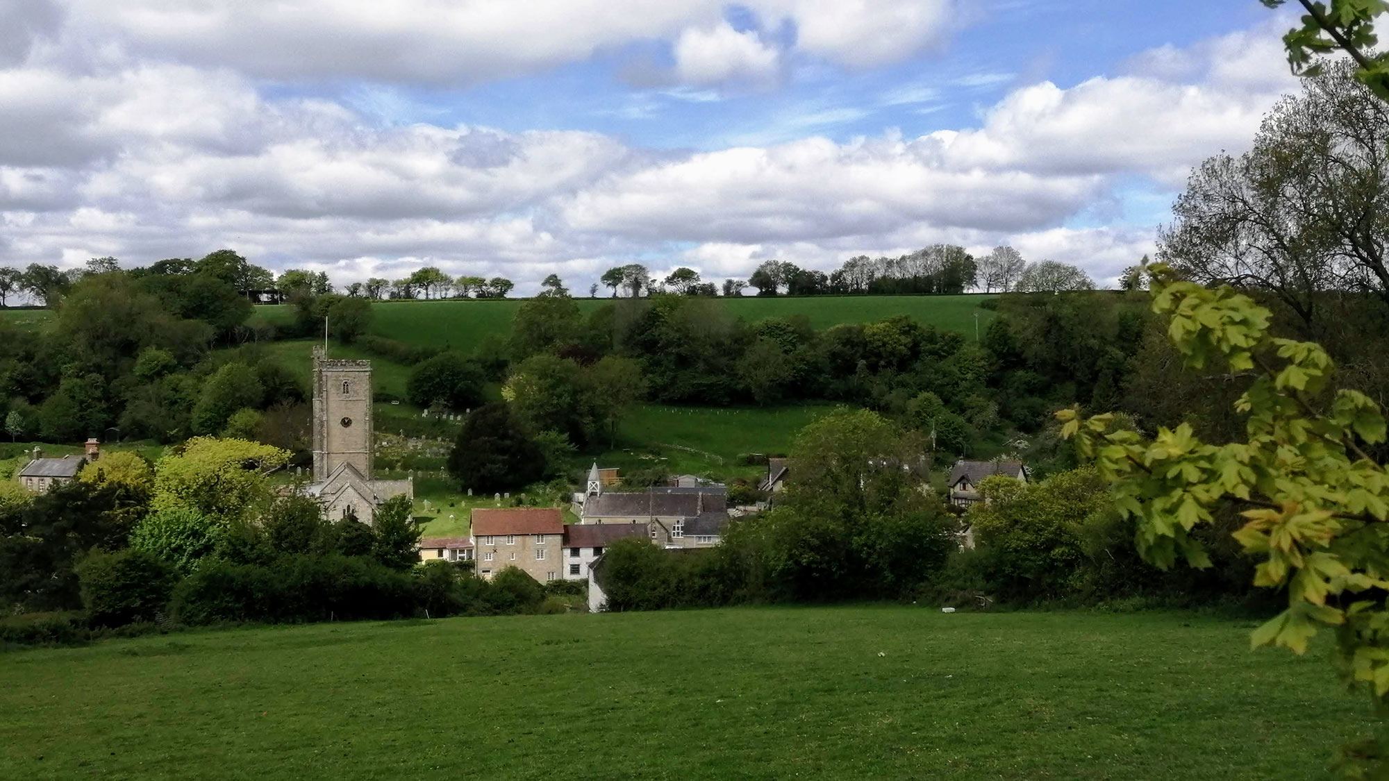 A picture of Membury Village from a neighbouring hill