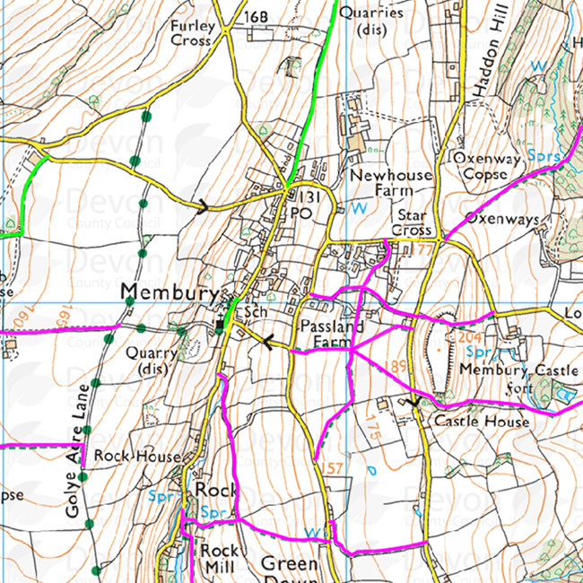 OS map of Membury showing local rights of way